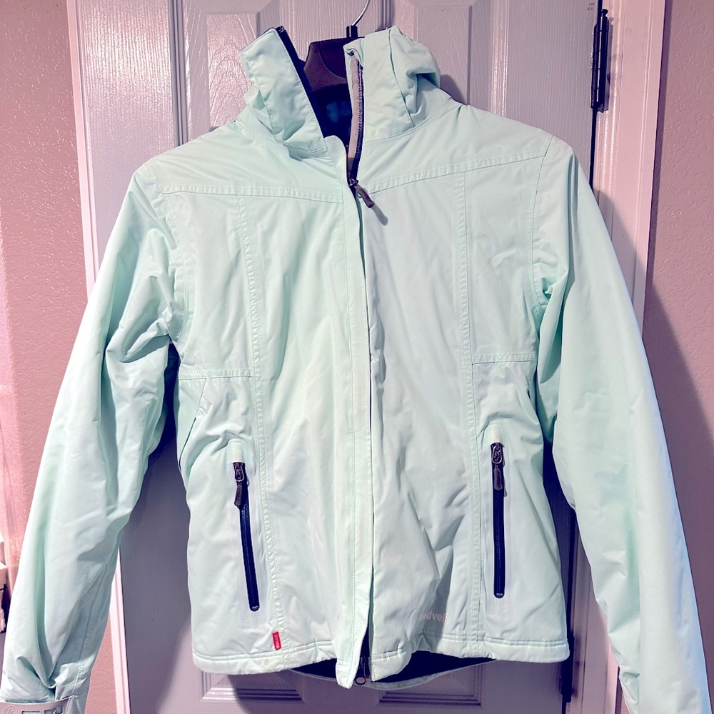 Mint and teal ski coat